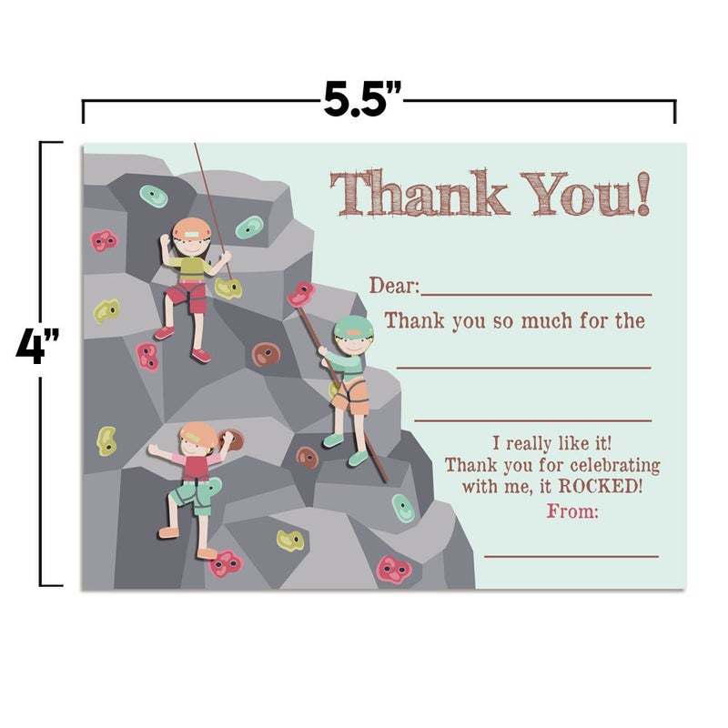 Amanda Creation Kids Thank You Cards Rock Climbing Birthday Party Thank You Notes, Ten 4" x 5.5" Fill-In The Blank Cards with 10 White Envelopes by AmandaCreation - Image 5